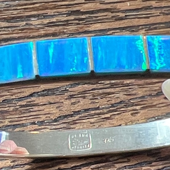 Vintage Mexico Blue Opal collar necklace & 925 blue opal hinged bracelet - Picture 8 of 13